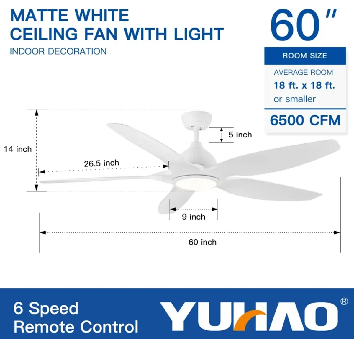 Modern 60 In Integrated LED Ceiling Fan Lighting With White Abs Blade