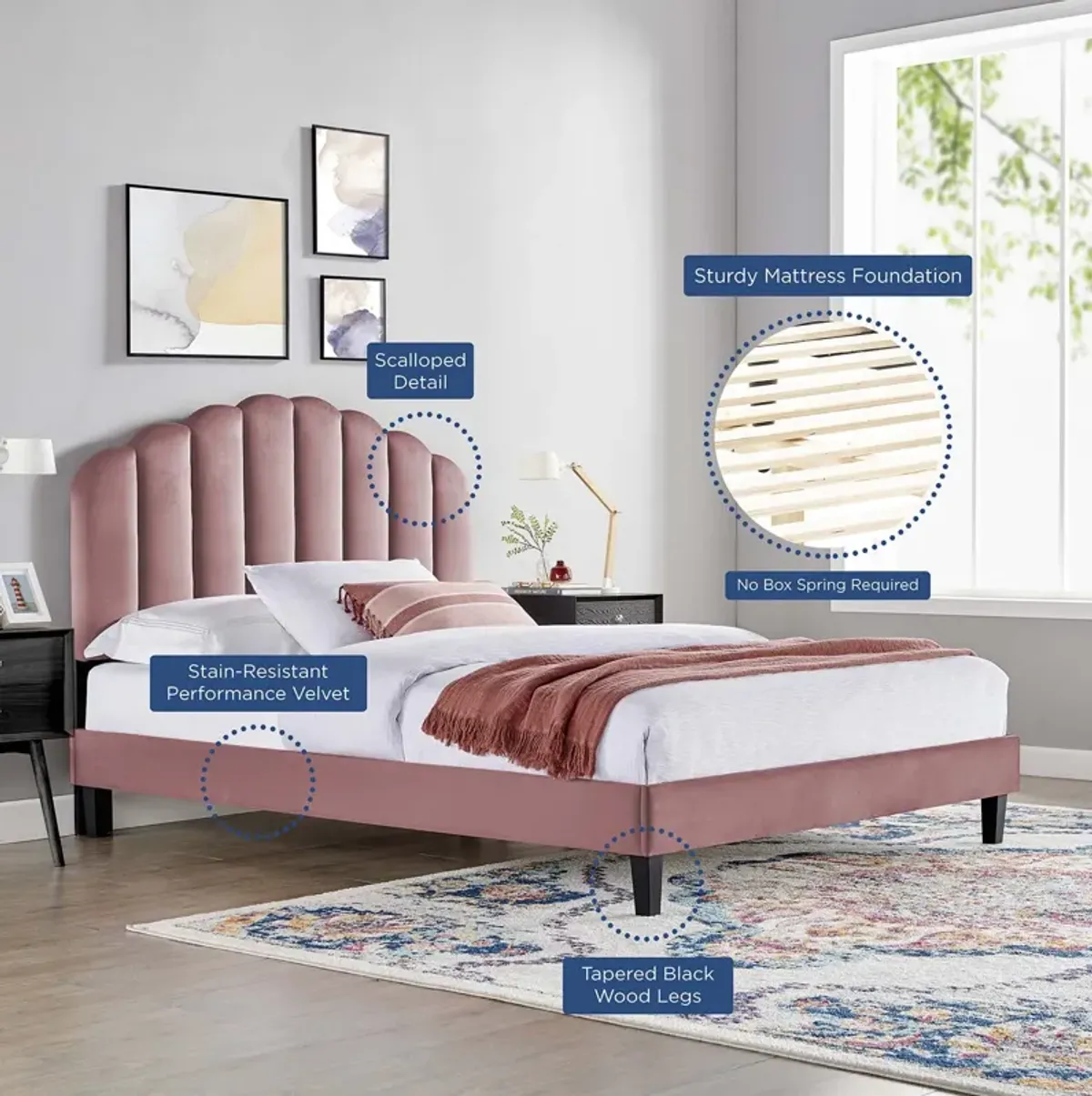 Modway - Daisy Performance Velvet Twin Platform Bed