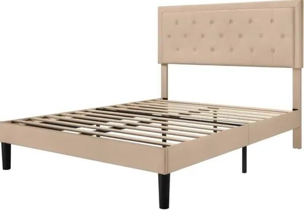 Hivvago Full size Beige Linen Platform Bed Frame with Button Tufted Headboard