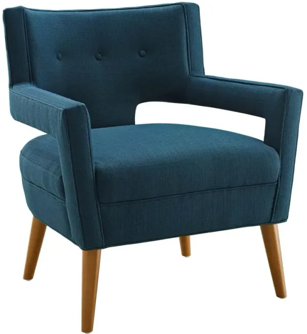 Modway Sheer Upholstered Fabric Mid-Century Modern Accent Lounge Arm Chair in Azure
