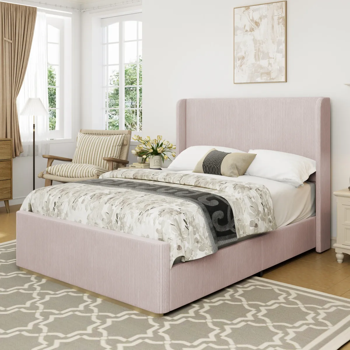 Merax Corduroy Upholstered Platform Bed Frame