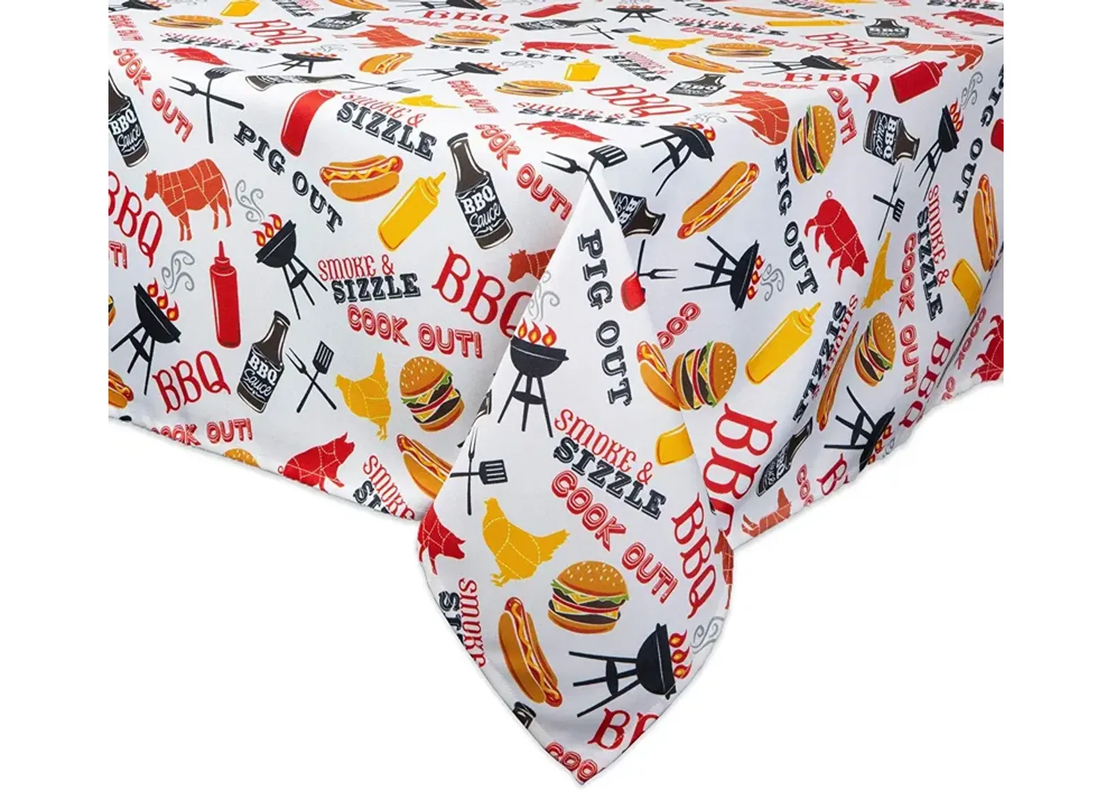 84" White and Yellow Barbeque Themed Rectangular Outdoor Tablecloth with Zipping