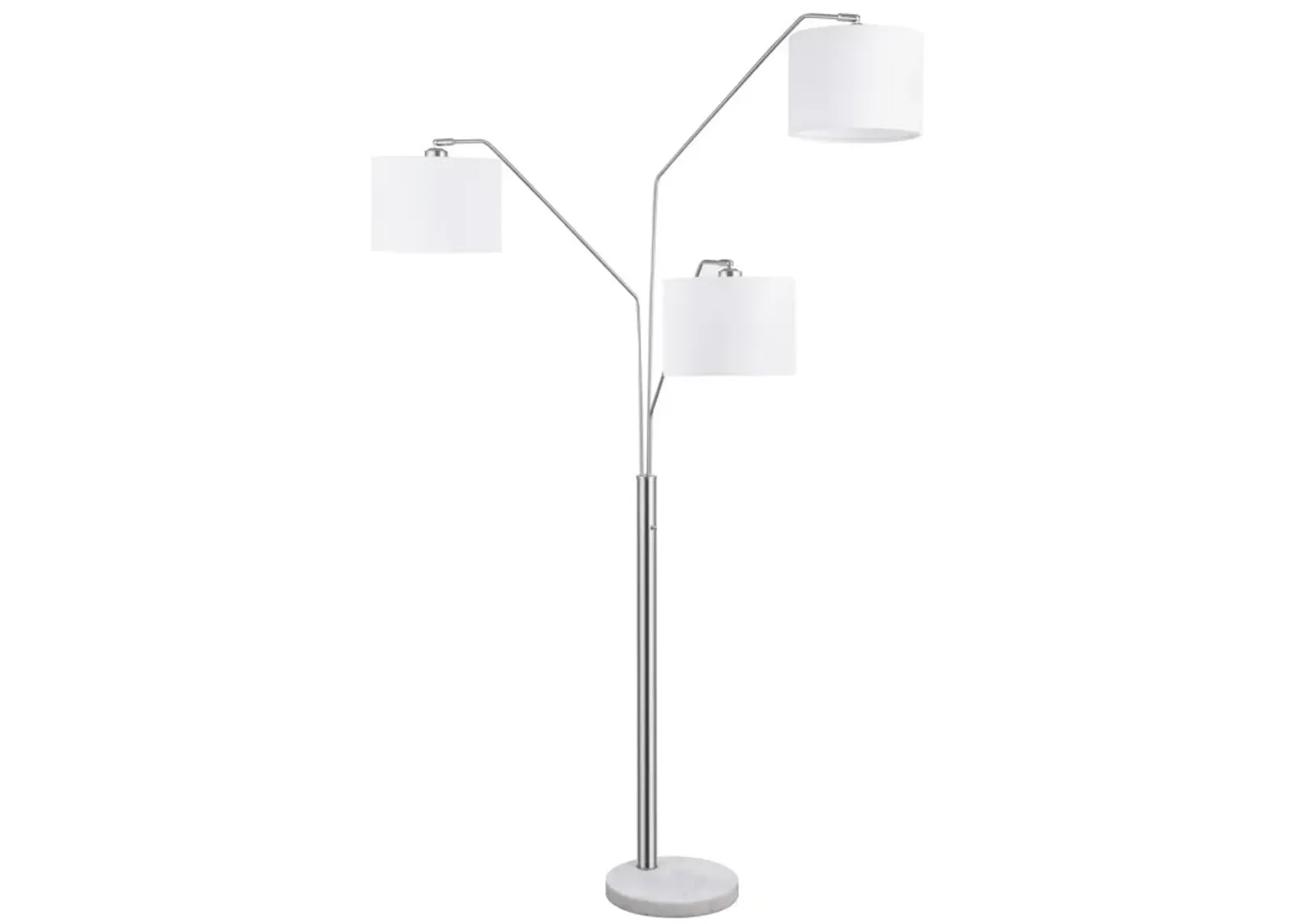 84 Inch Modern Floor Lamp, Three Drum Shades, Marble Base, White, Silver-Benzara