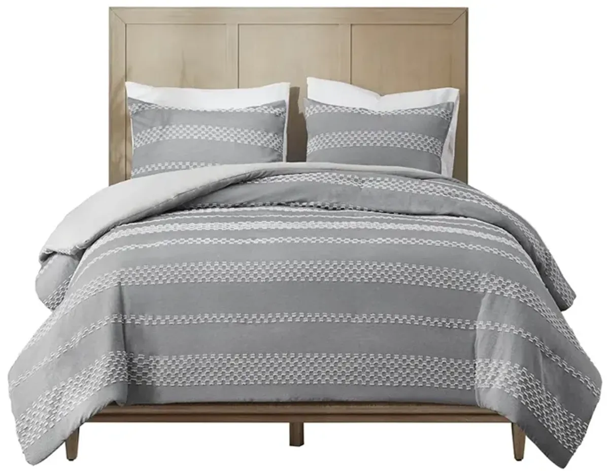 Gracie Mills Robert 3-Piece Striped Clipped Jacquard Duvet Cover Set