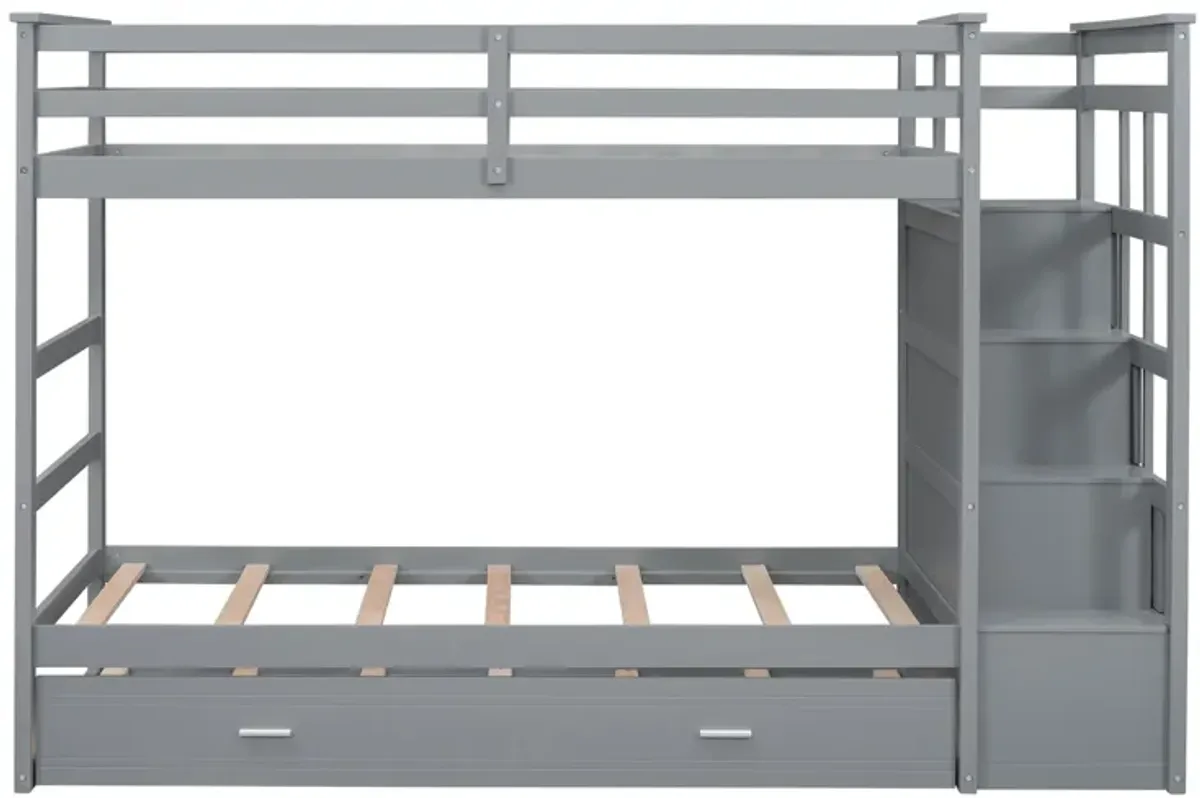 Merax Twin Over Twin Bunk Bed with Trundle and Staircase