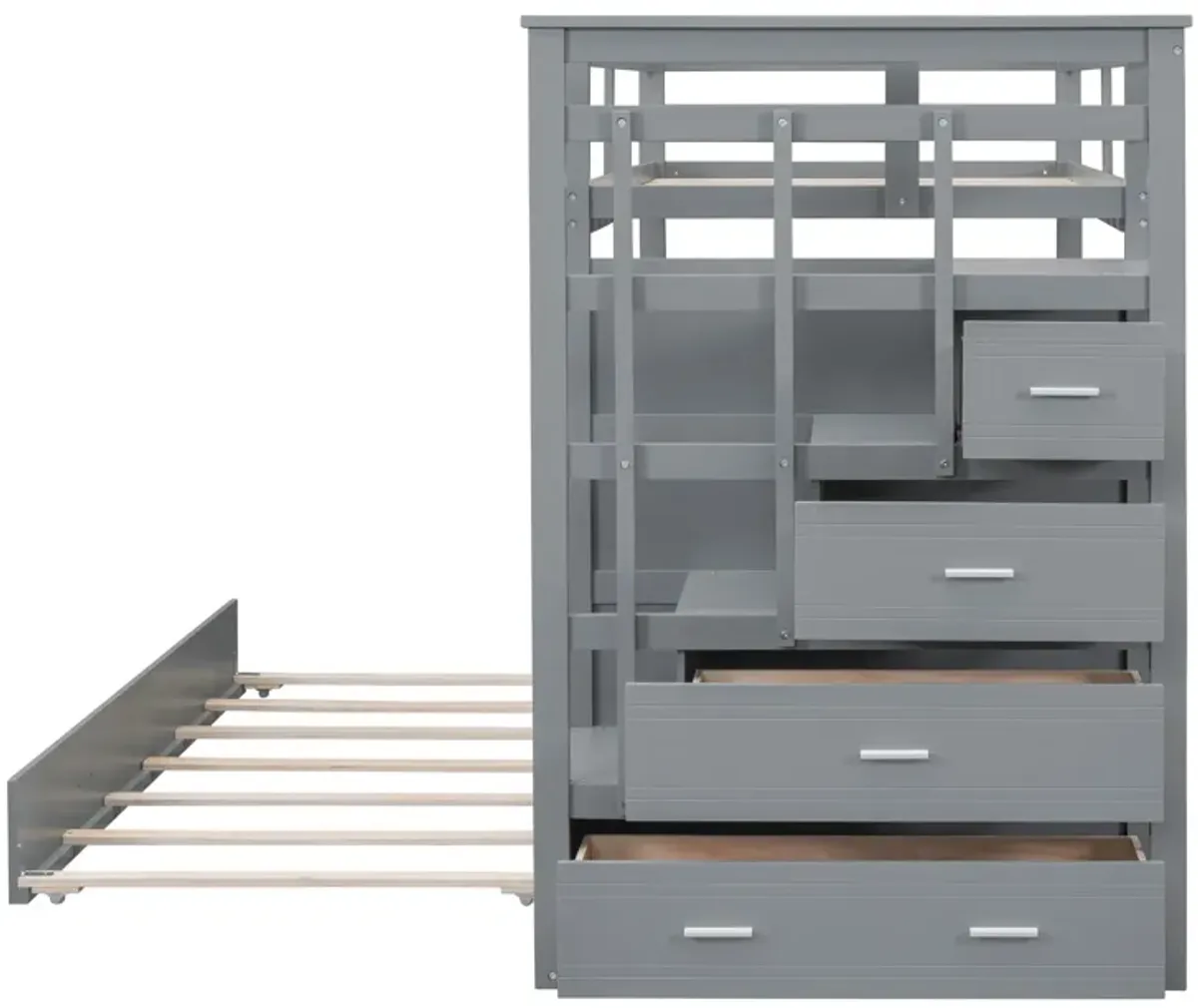 Merax Twin Over Twin Bunk Bed with Trundle and Staircase