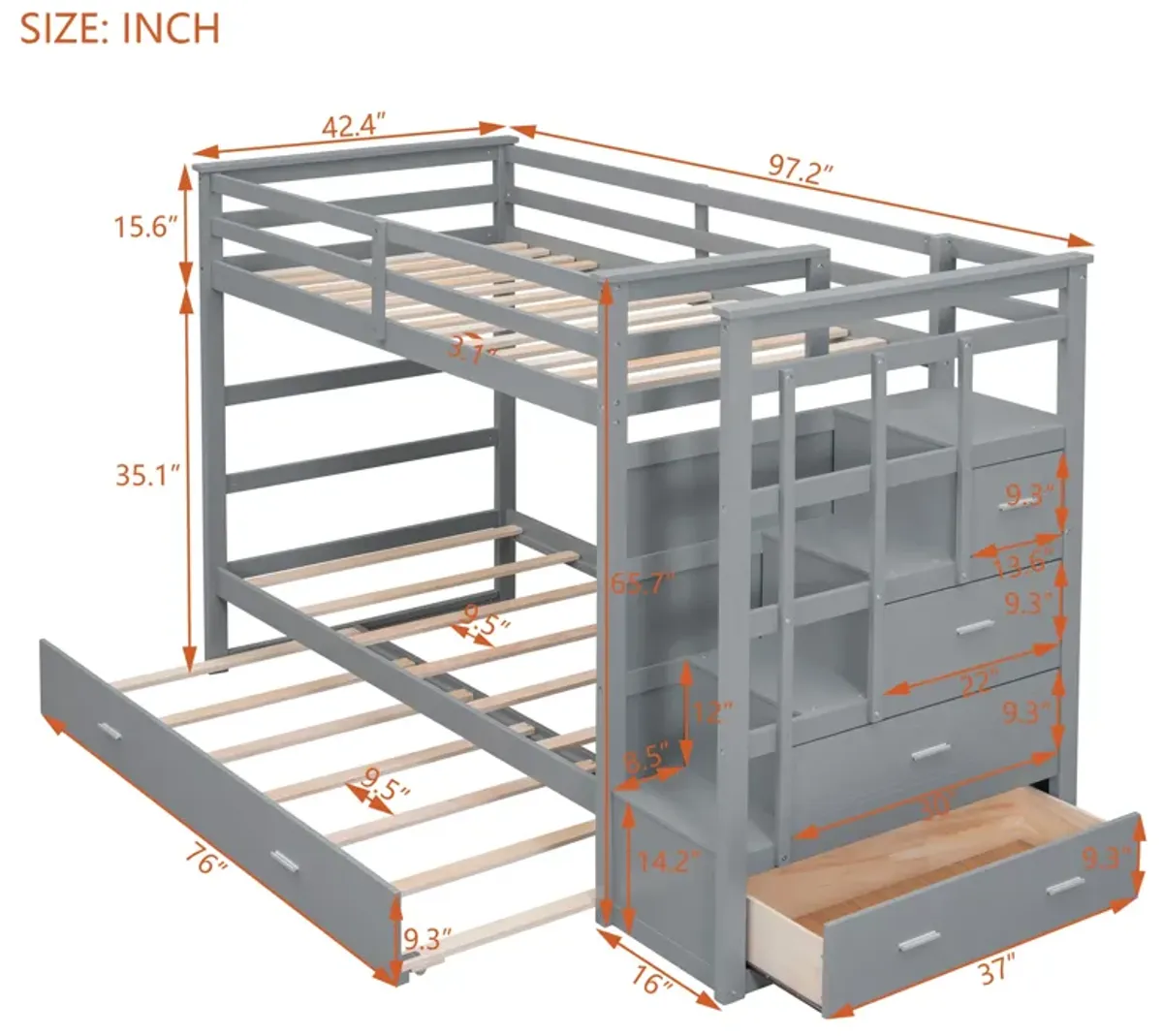 Merax Twin Over Twin Bunk Bed with Trundle and Staircase