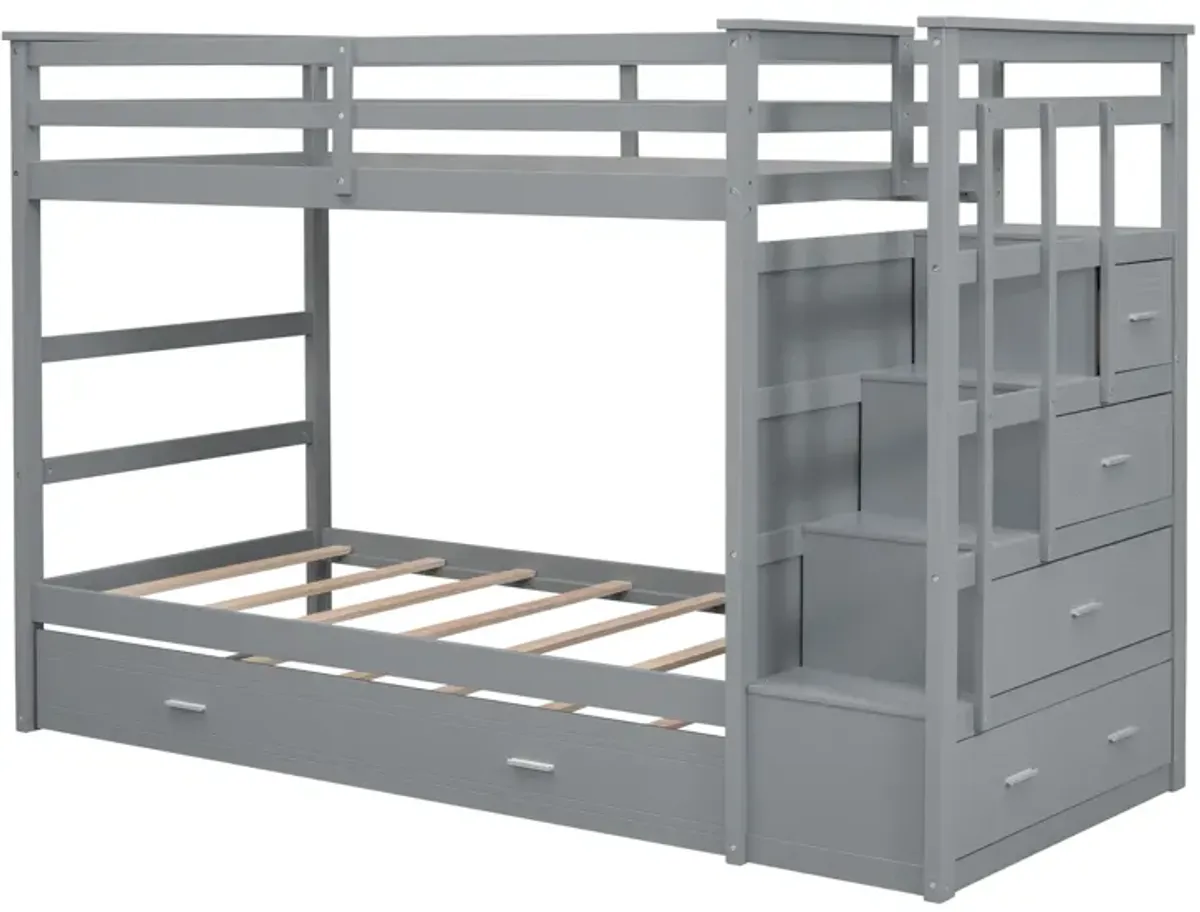 Merax Twin Over Twin Bunk Bed with Trundle and Staircase