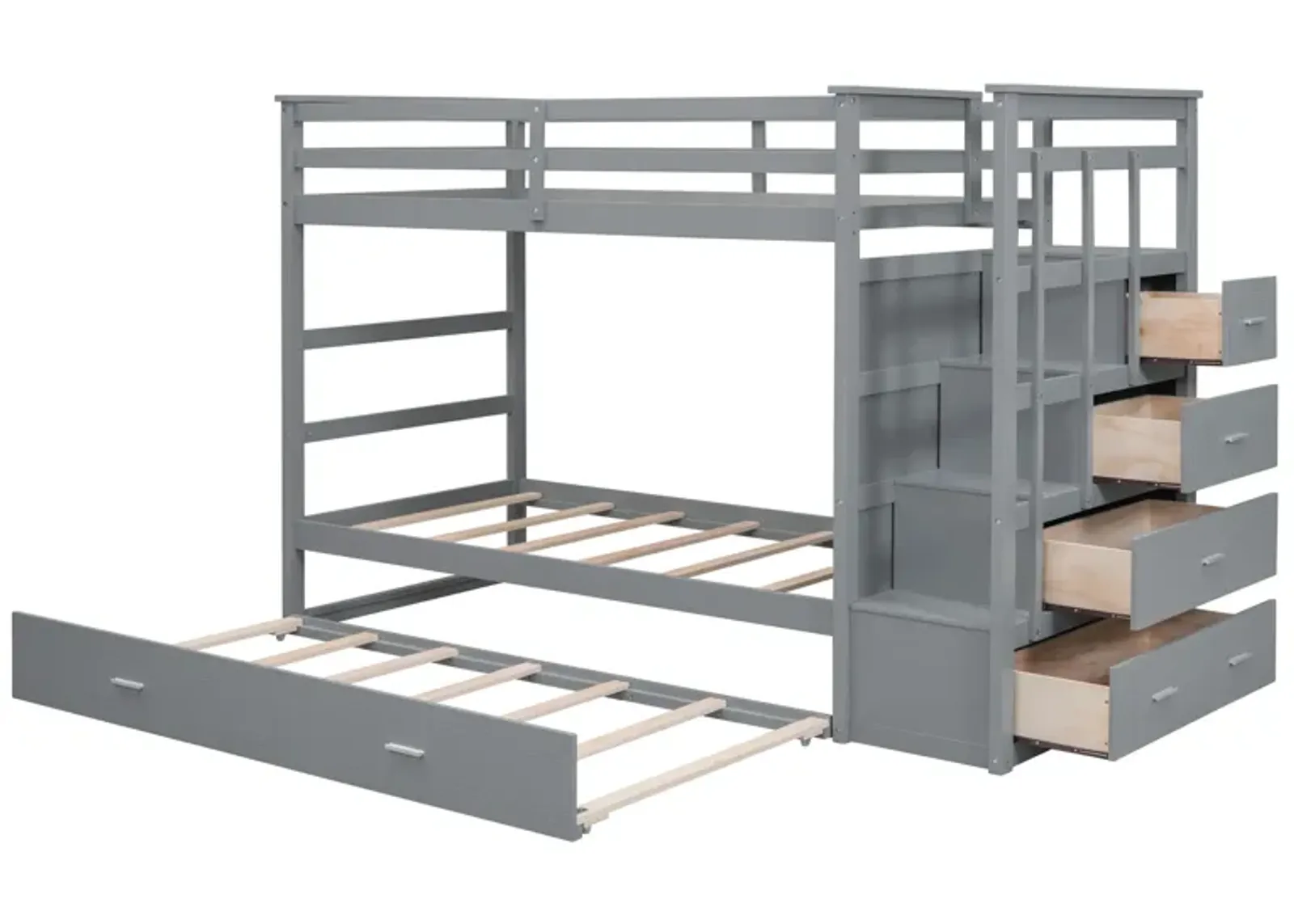 Merax Twin Over Twin Bunk Bed with Trundle and Staircase