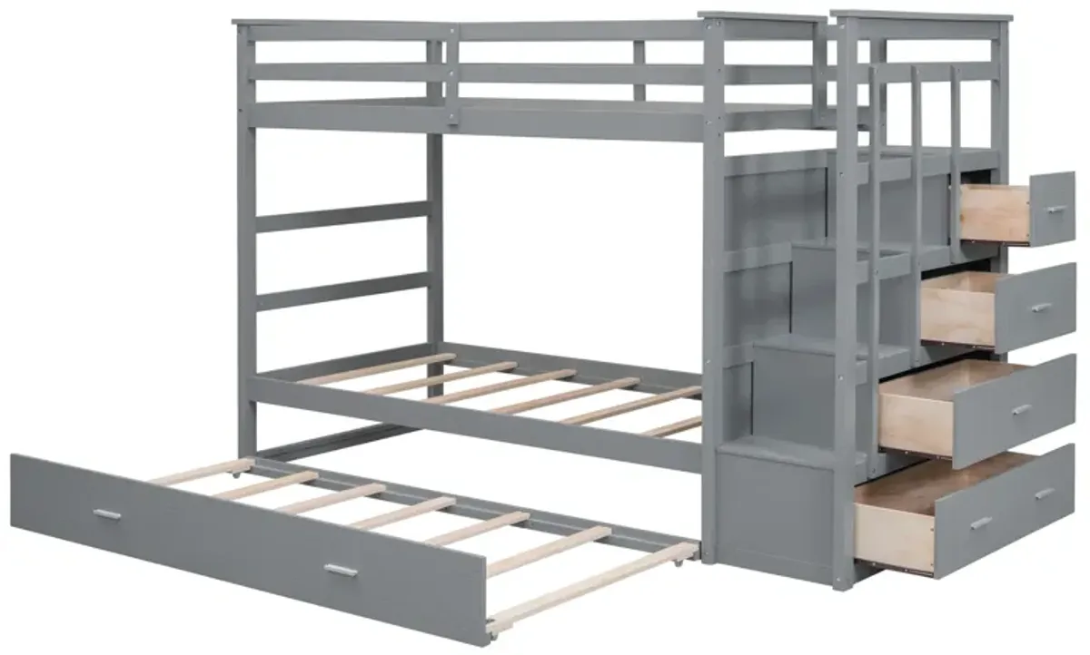 Merax Twin Over Twin Bunk Bed with Trundle and Staircase