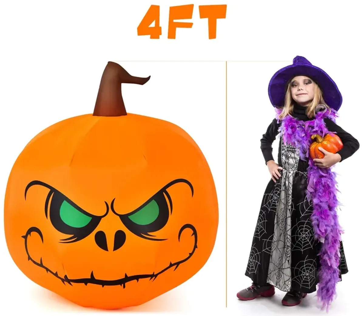 4 Feet Halloween Inflatable Pumpkin with Build-in LED Light