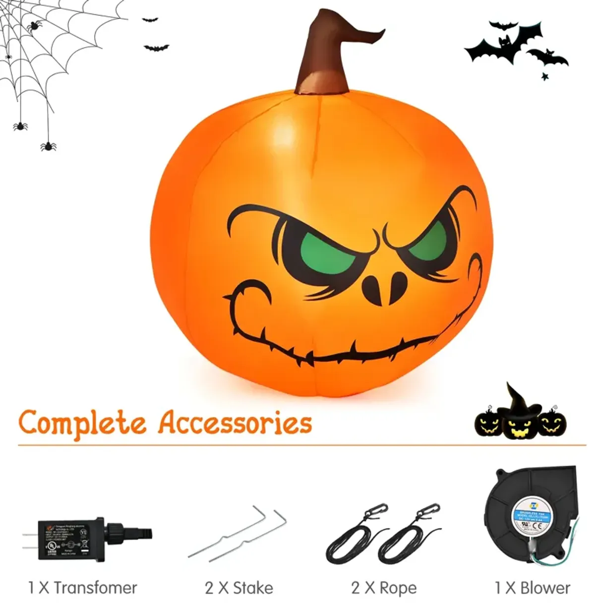 4 Feet Halloween Inflatable Pumpkin with Build-in LED Light