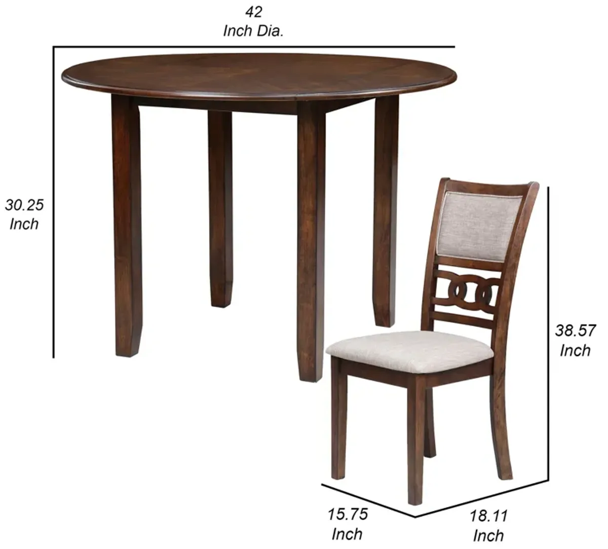 3pc 42 Inch Dining Table Set, Extendable Drop Leaves, 2 Chairs, Brown - Benzara