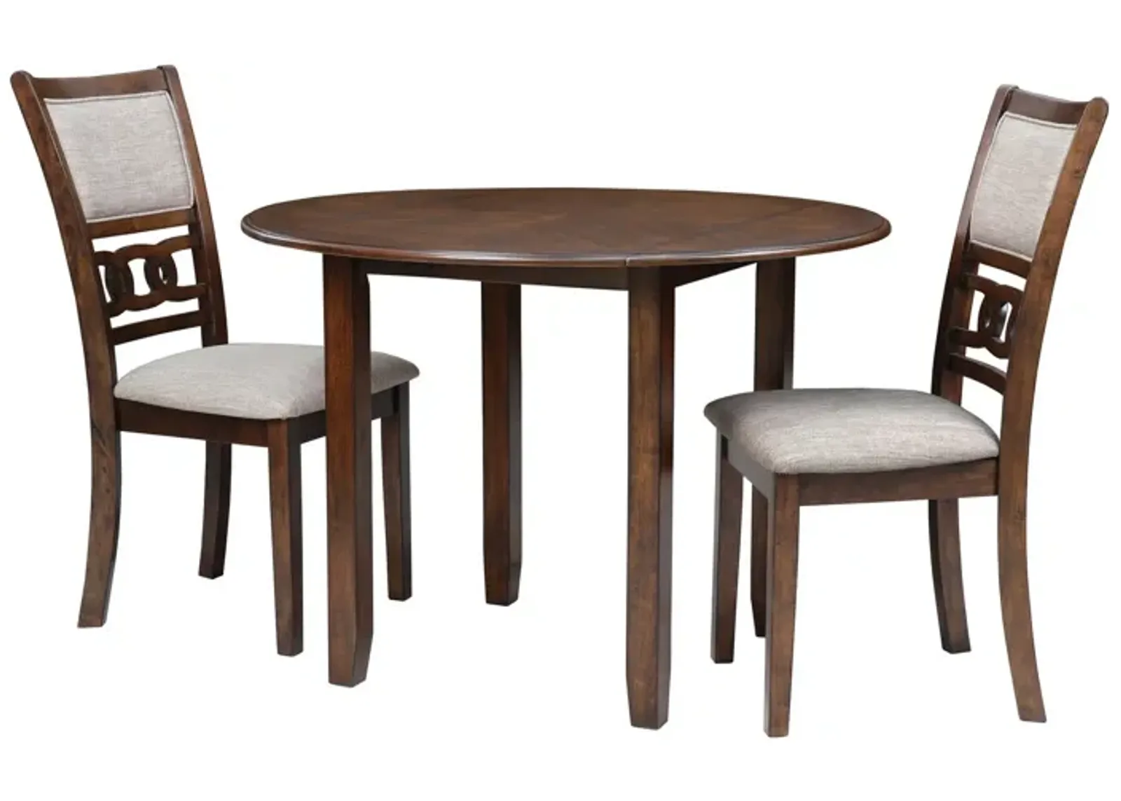 3pc 42 Inch Dining Table Set, Extendable Drop Leaves, 2 Chairs, Brown - Benzara