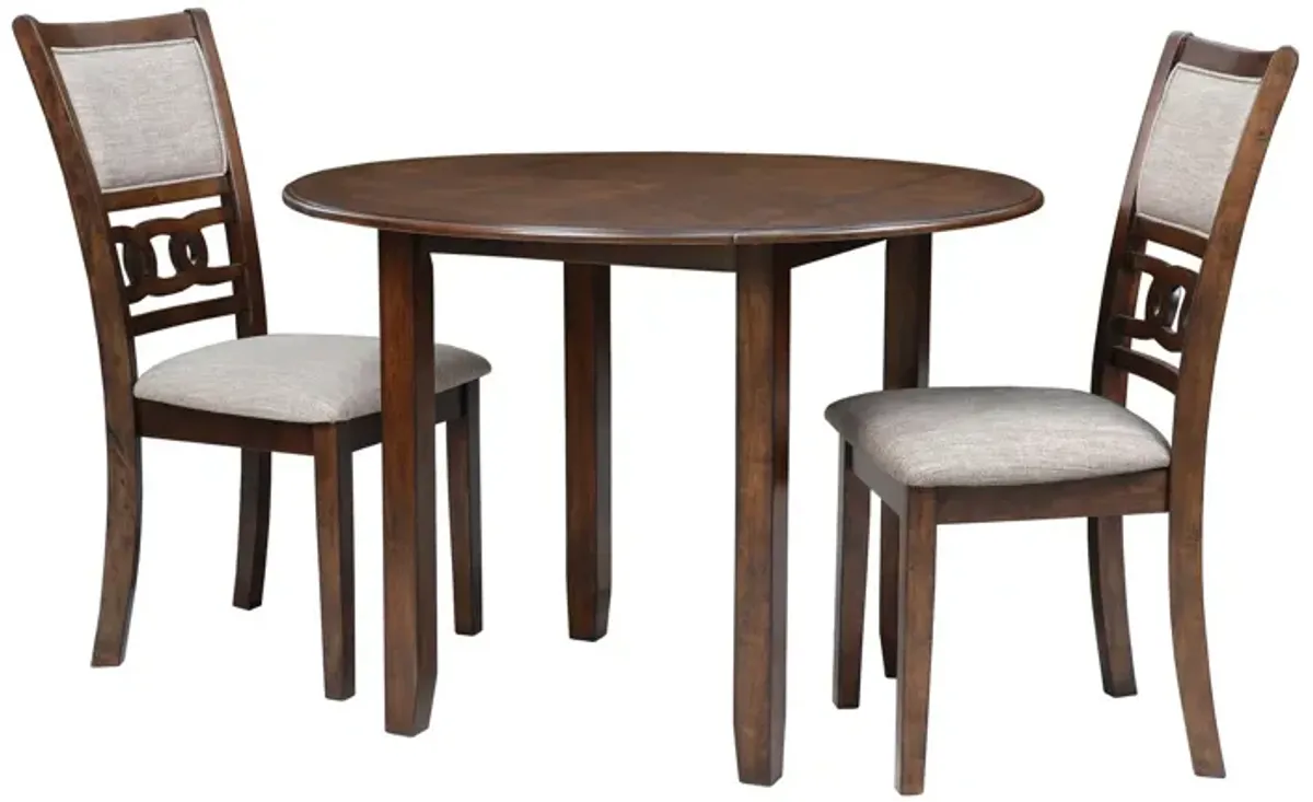 3pc 42 Inch Dining Table Set, Extendable Drop Leaves, 2 Chairs, Brown - Benzara