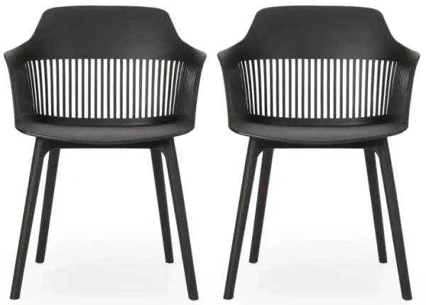 Outdoor Patio Chair Set of 2, Curved Back, Weather Resistant Black Finish - Benzara