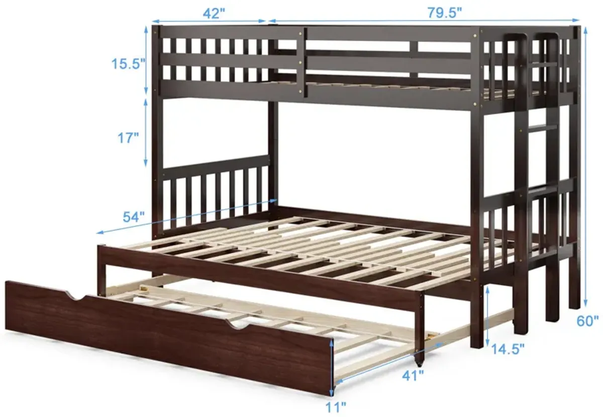 Twin Pull-Out Bunk Bed with Trundle Wooden Ladder