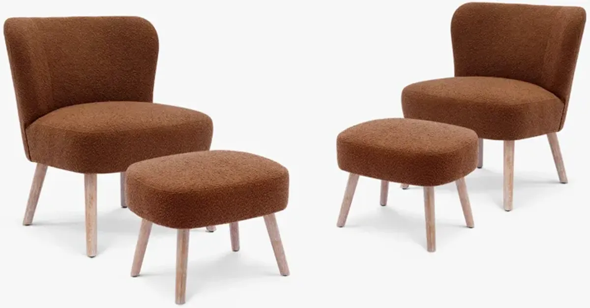 WestinTrends Genevieve 4-Piece Set Mid-Century Boucle Accent Chairs with Ottoman Foot Stools