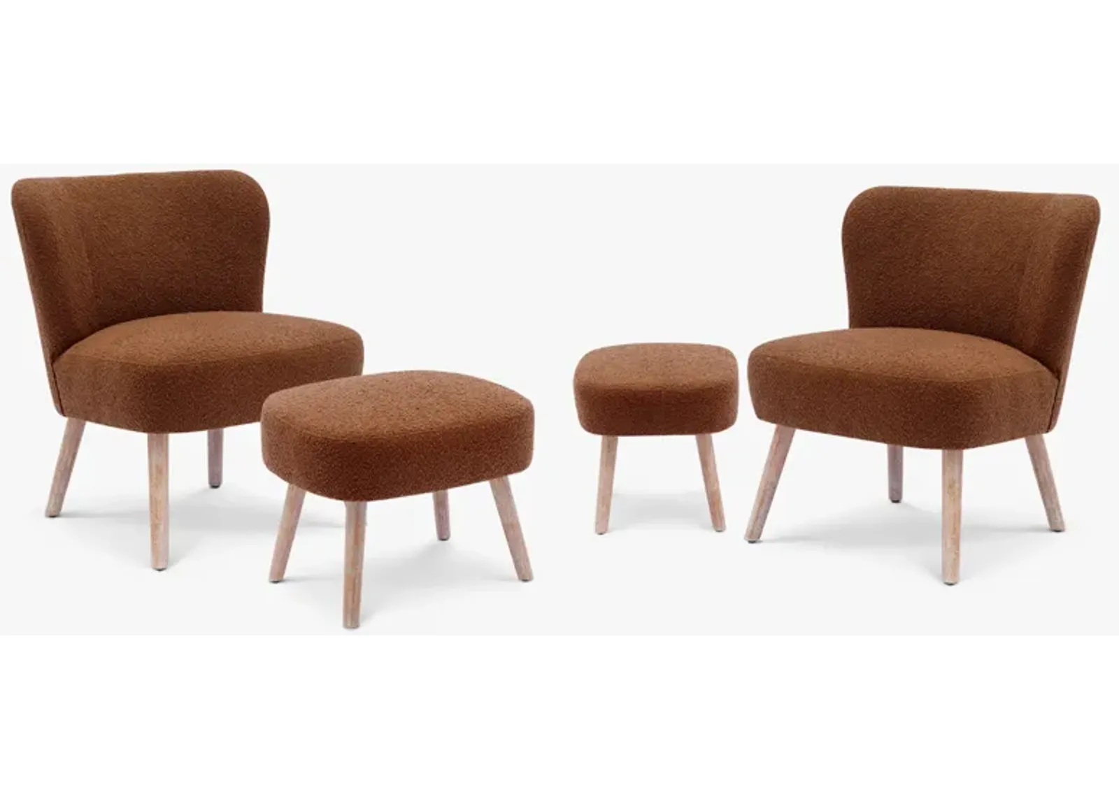 WestinTrends Genevieve 4-Piece Set Mid-Century Boucle Accent Chairs with Ottoman Foot Stools