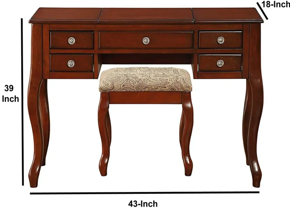 Cherub Vanity Set Featuring Stool And Mirror Cherry Brown-Benzara