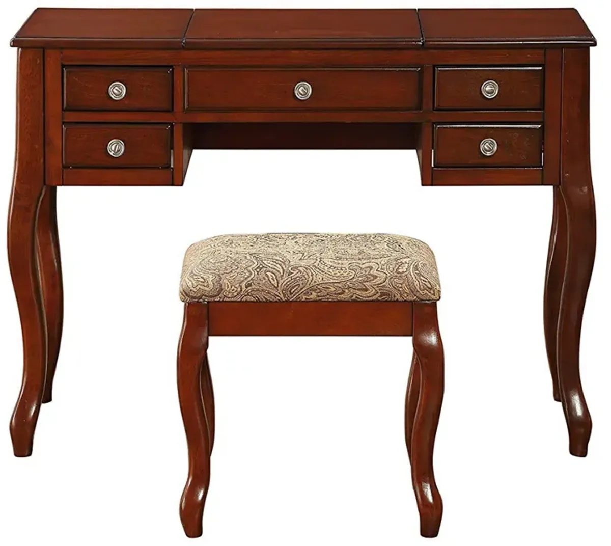 Cherub Vanity Set Featuring Stool And Mirror Cherry Brown-Benzara