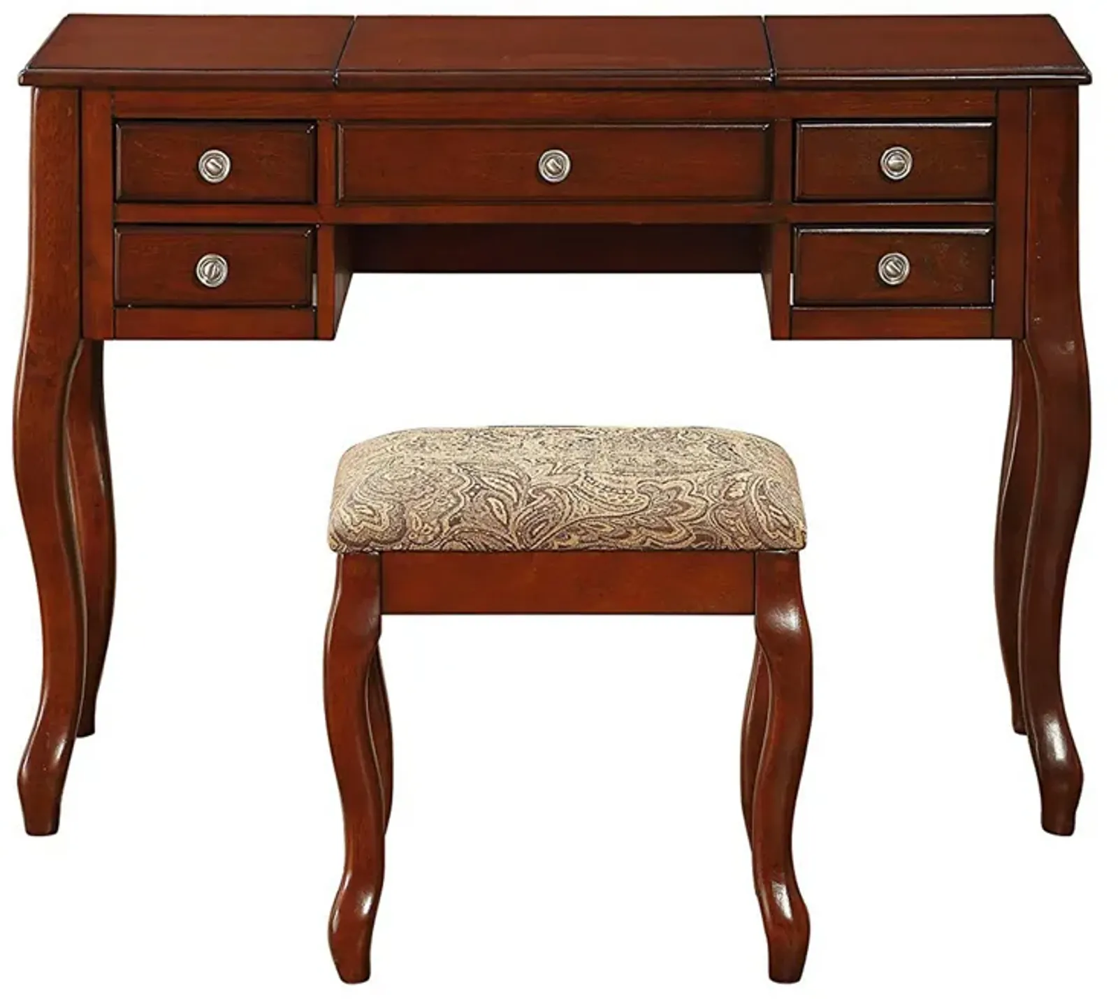 Cherub Vanity Set Featuring Stool And Mirror Cherry Brown-Benzara