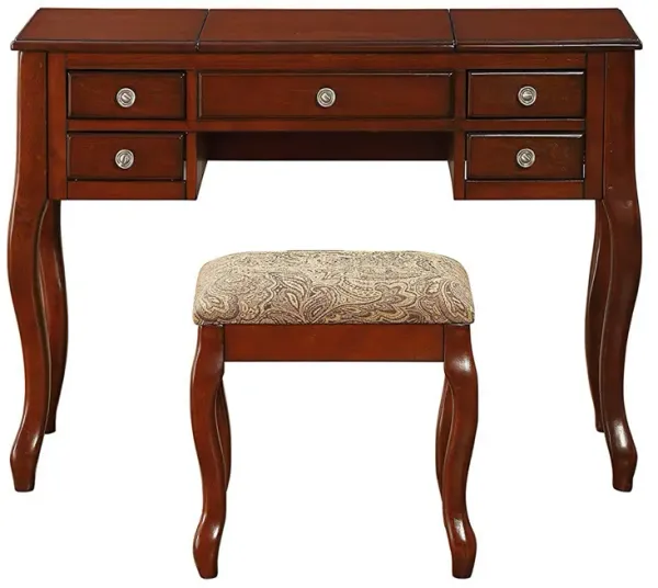 Cherub Vanity Set Featuring Stool And Mirror Cherry Brown-Benzara