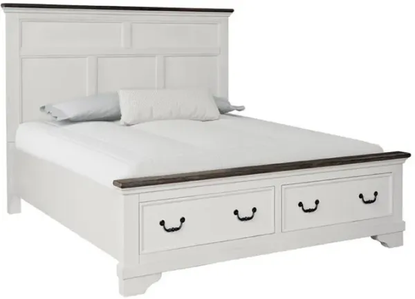 Hamps Queen Size Bed, 2 Drawers, White and Dark Brown Solid Wood Frame - Benzara