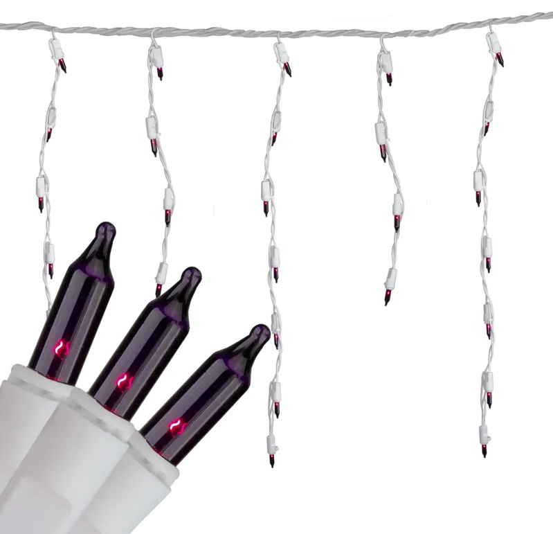 Set of 100 Purple Mini Icicle Christmas Lights - 7.8ft White Wire