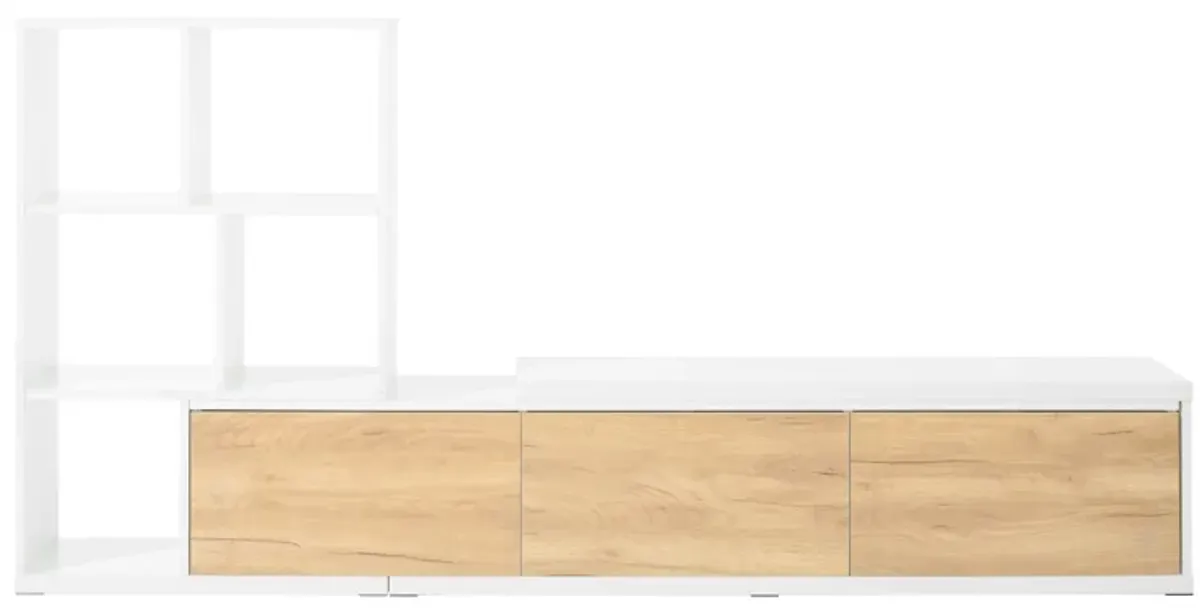 Clihome 74.8''-126'' Extendable TV Stand with 3 Tier Bookshelves for TVs up to 110'', Adjustable Entertainment Center with Storage Cabinets, Sliding Tabletop Media Console for Living Room, White