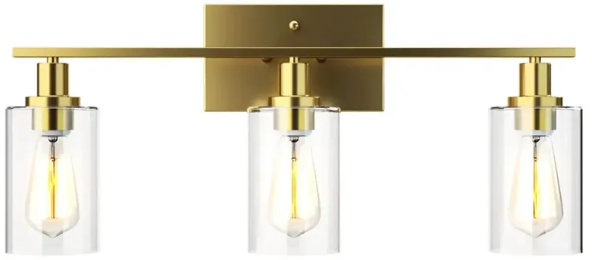 3-Light Modern Bathroom Wall Sconce with Clear Glass Shade-Golden