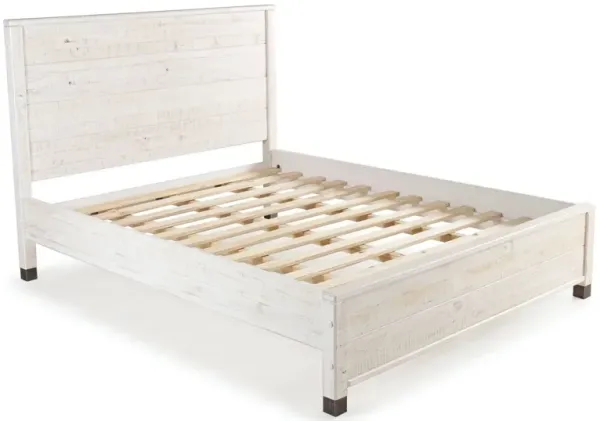 Hivvago Full Size Solid Wood Platform Bed Frame with Headboard in Rustic White Finish