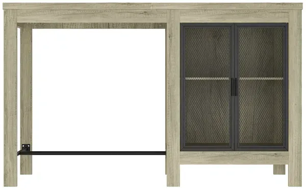 FUFU&GAGA White Oak Textured Office Desk with Metal Mesh Cabinet Door and Adjustable Shelf, Modern Workstation Table (63 in. L x 31.5 in. W x 38.6 in. H),White Oak