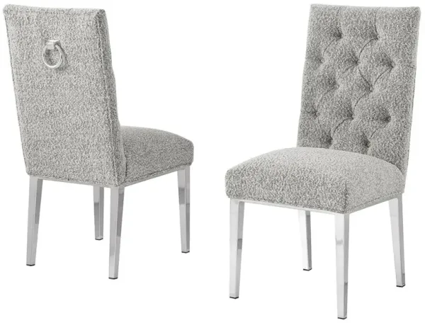 Best Quality Furniture Rich Gray Boucle Fabric With Silver Chrome Base Dining Chairs (Set Of 2)