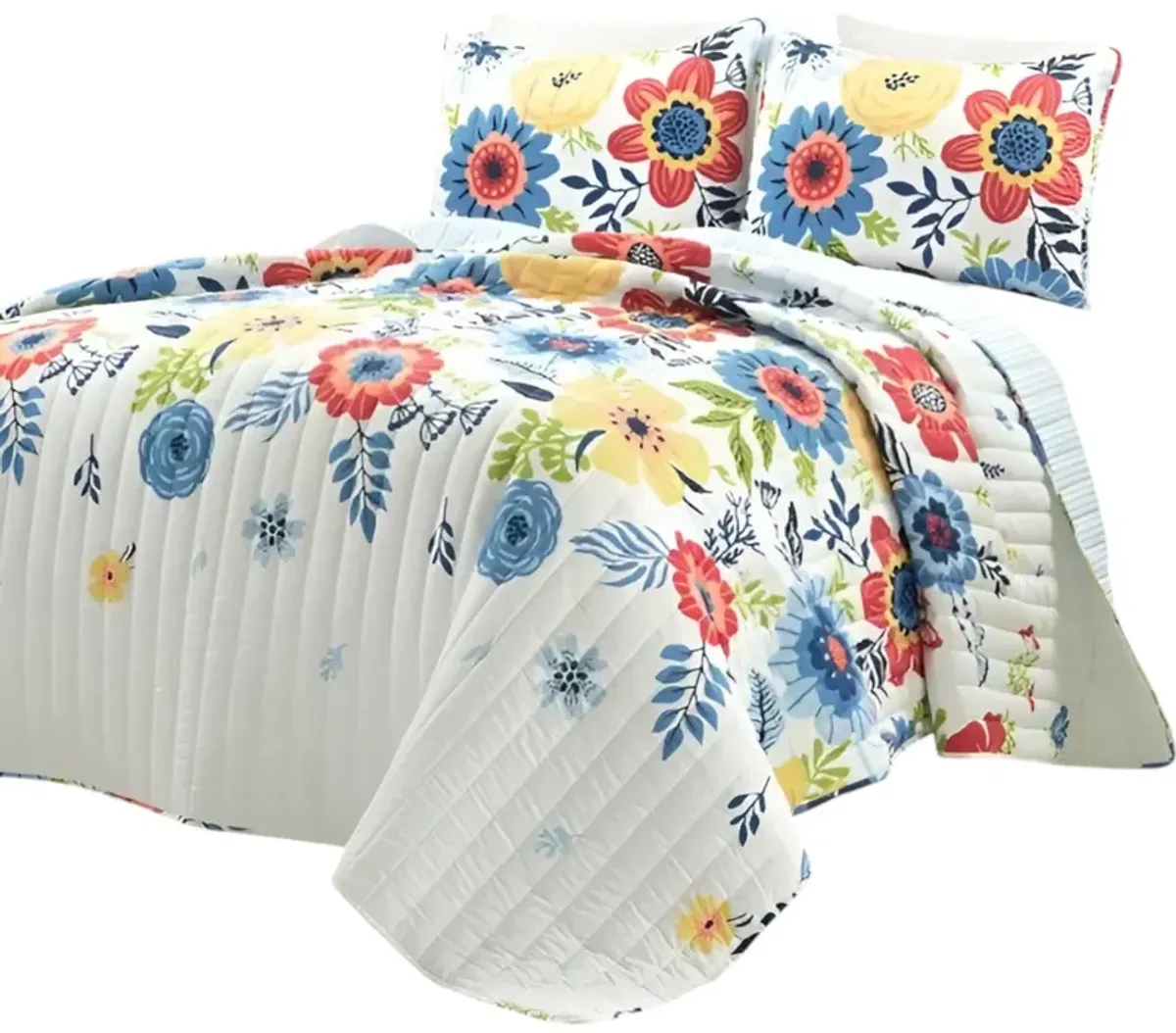 Lightweight Polyester Quilt Set – 3-Piece Coral Floral Bedding