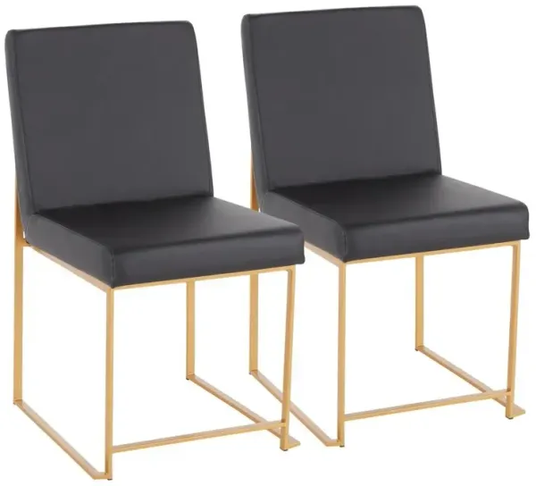 LumiSource Gold Metal, Black PU High Back Fuji Dining Chair - Set of 2