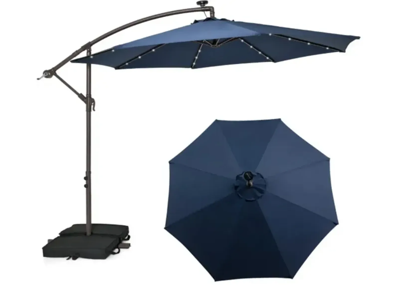 Hivvago 10 Feet Cantilever Umbrella with 32 LED Lights and Solar Panel Batteries