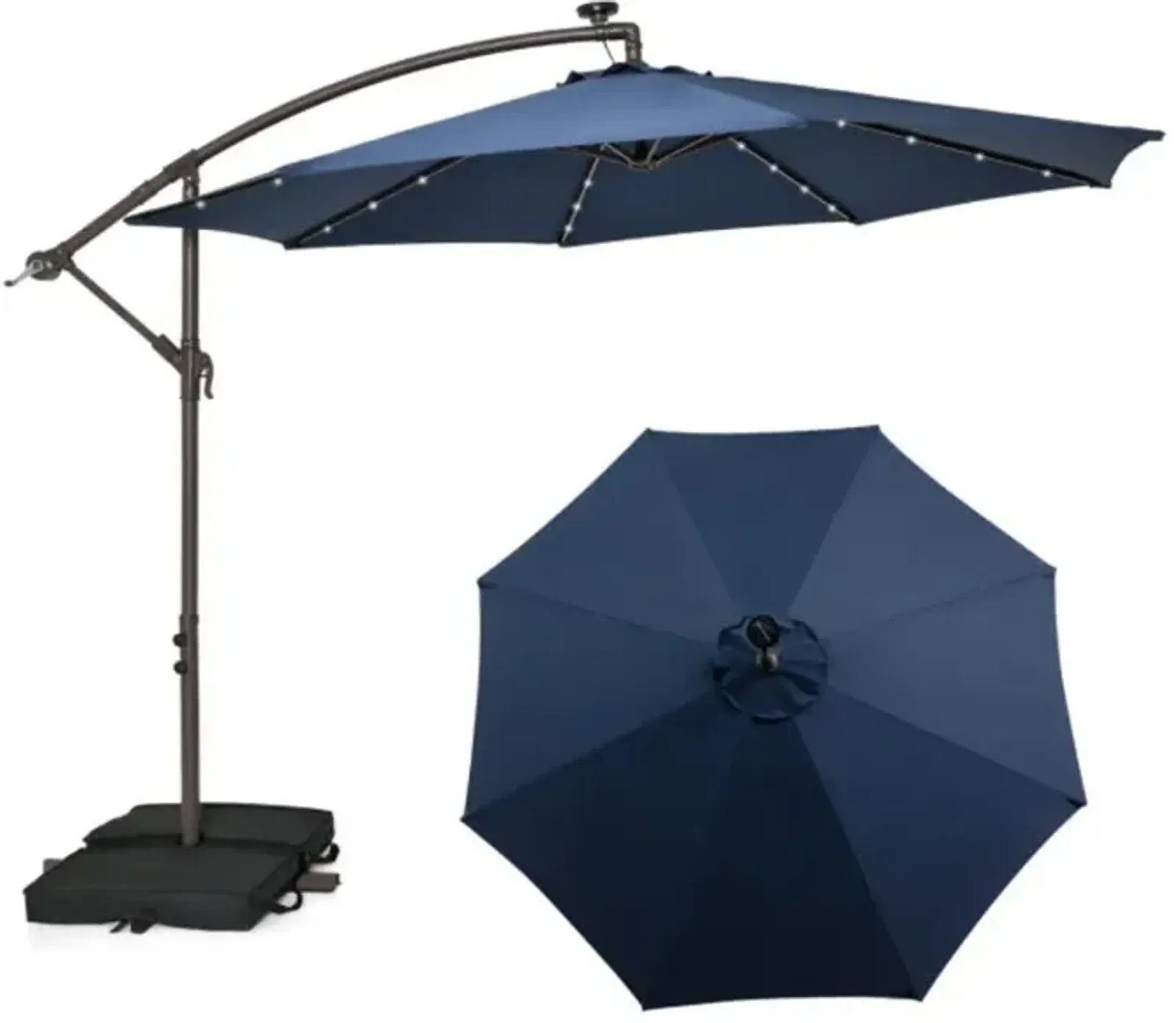 Hivvago 10 Feet Cantilever Umbrella with 32 LED Lights and Solar Panel Batteries