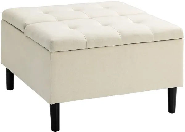 Cream White Footrest: Tufted Ottoman Coffee Table with Storage