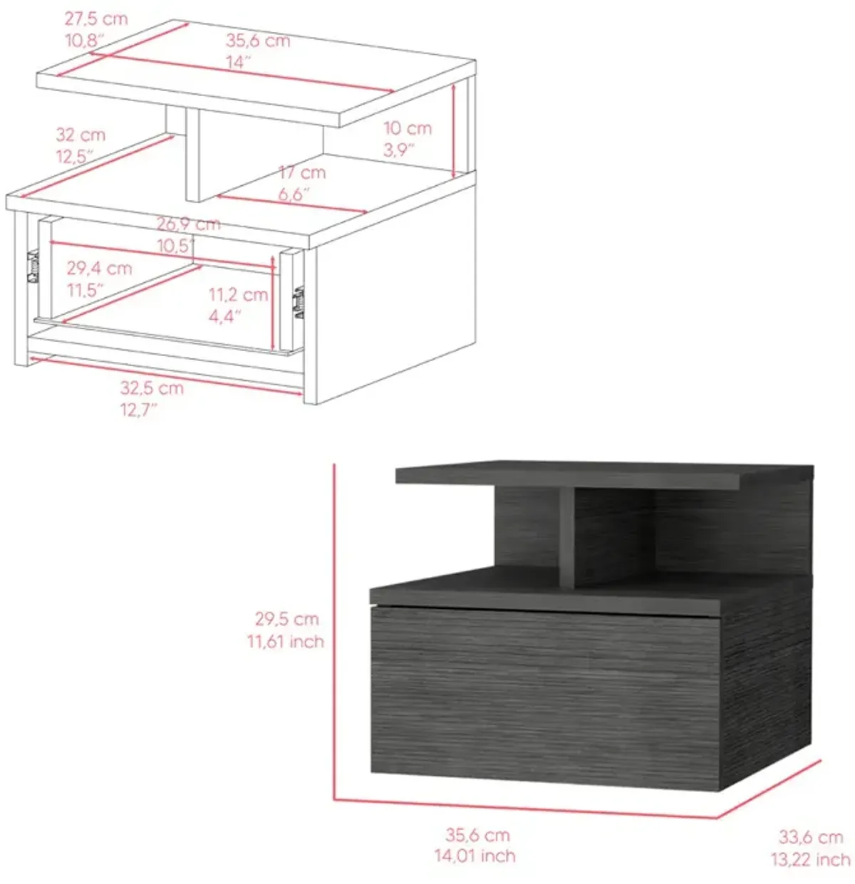 Nightstand Floating Flopini, Bedroom, Smoky Oak