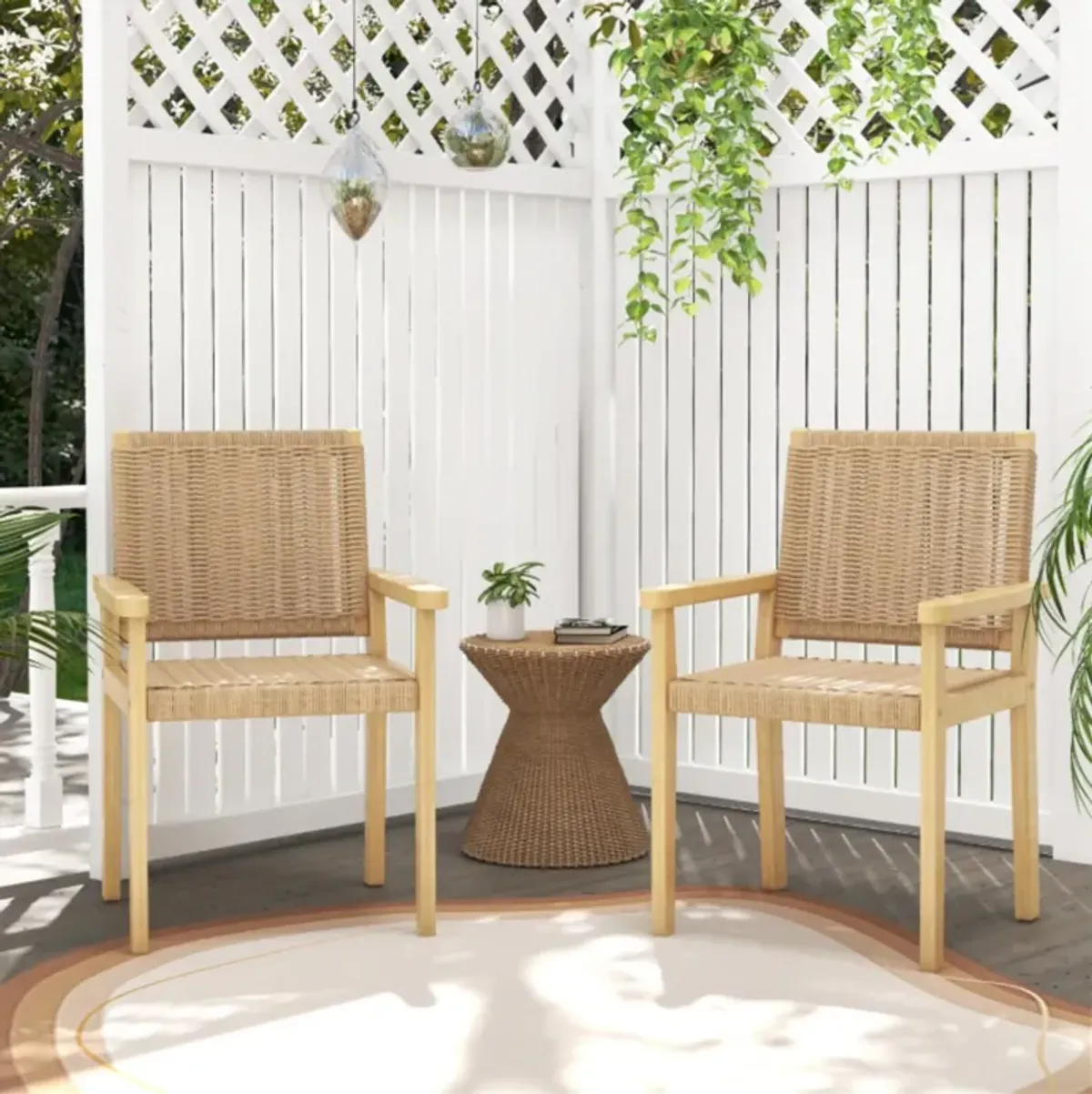 Hivvago Indoor Outdoor Wood Chair Set of 2-Natural