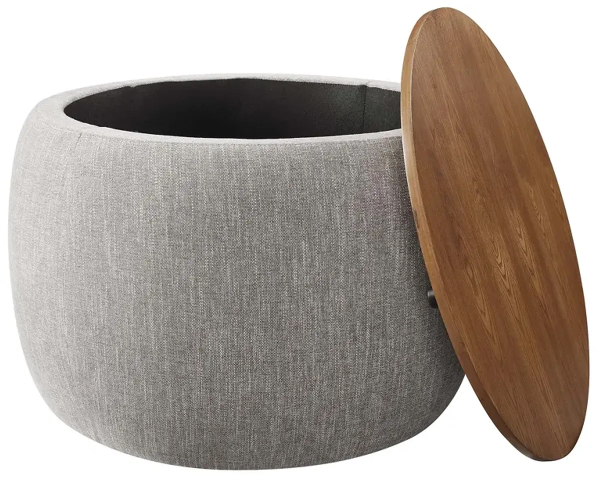 Perla Woven Heathered Fabric Upholstered Storage Ottoman