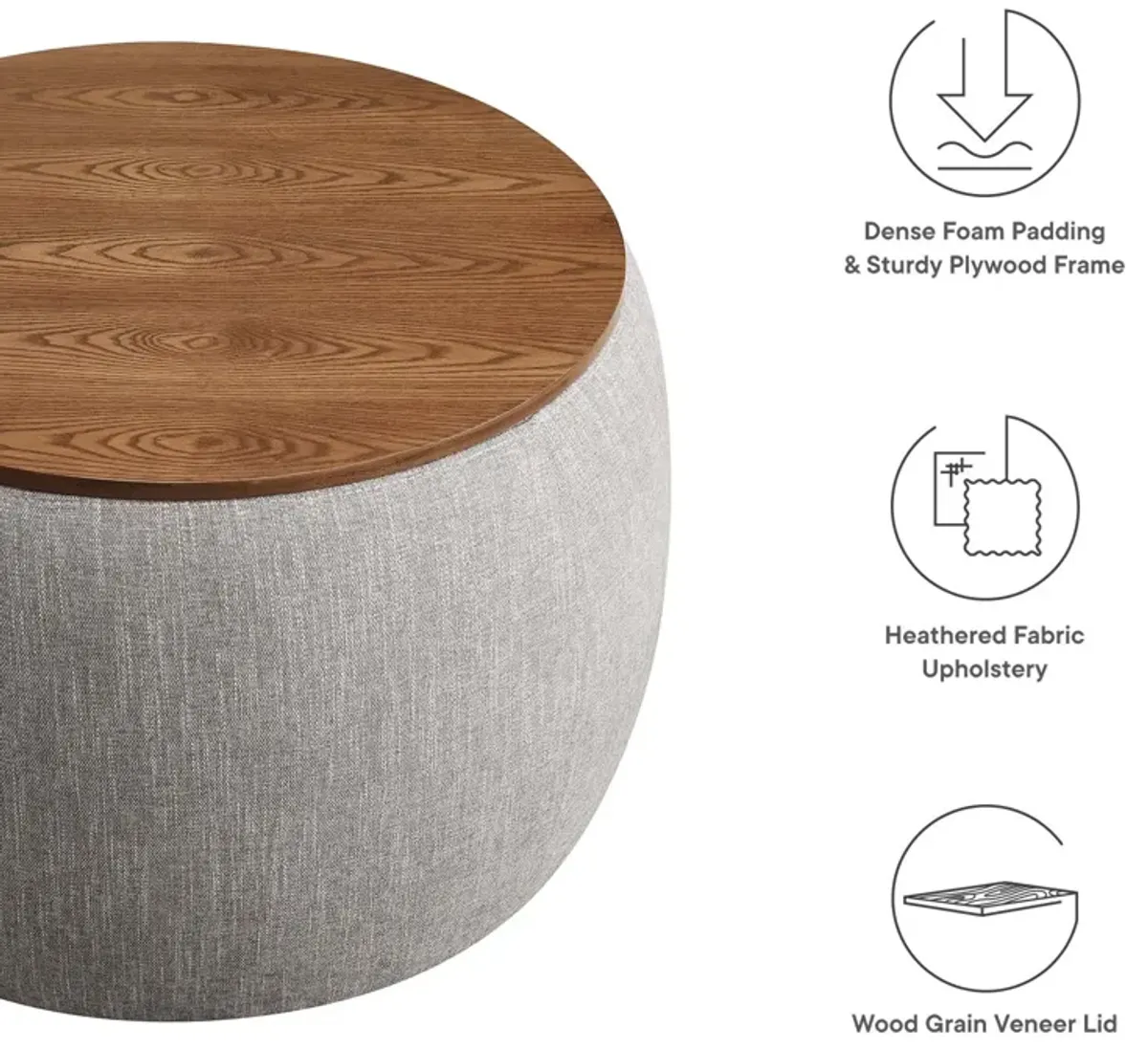 Perla Woven Heathered Fabric Upholstered Storage Ottoman