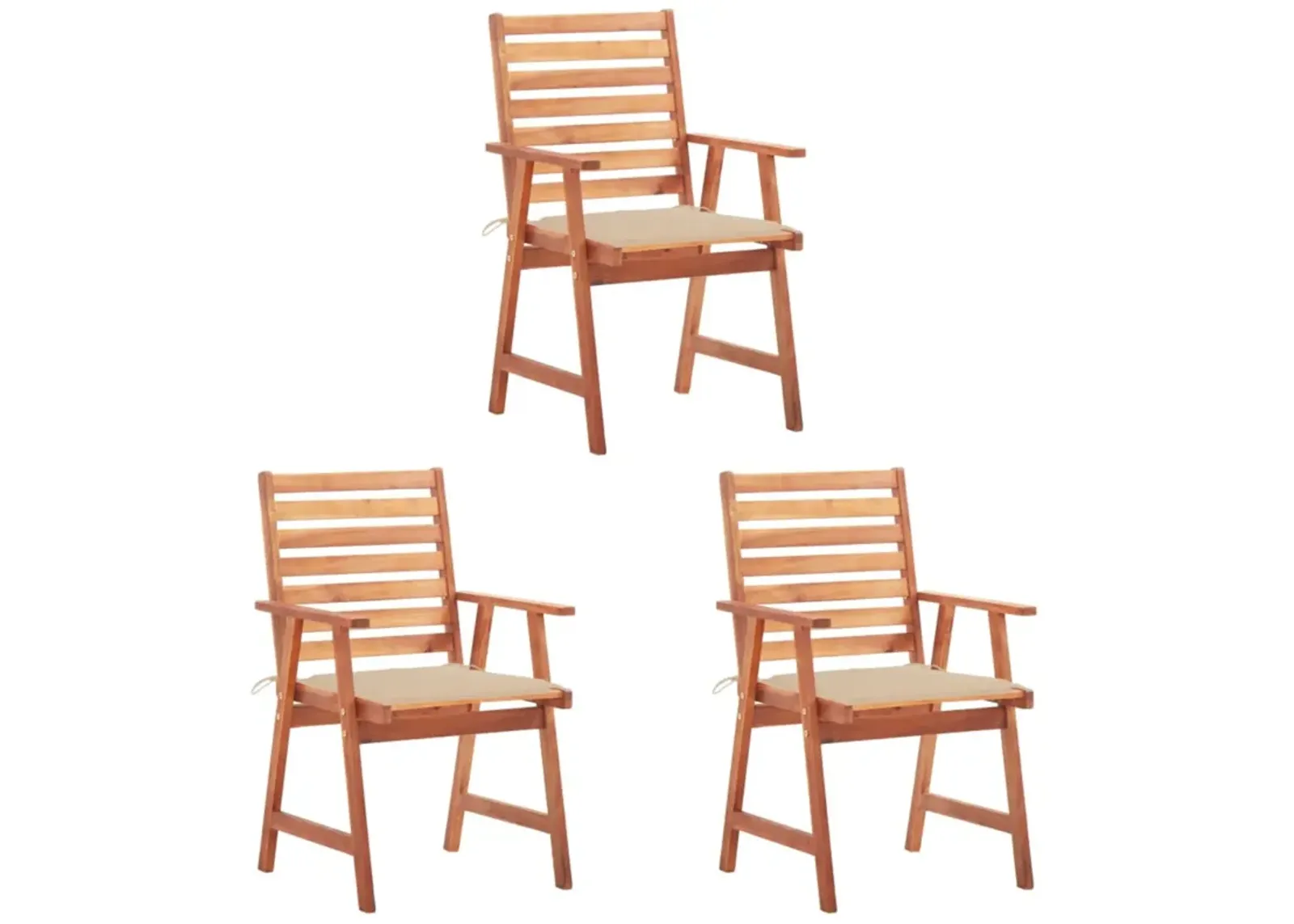 vidaXL Outdoor Dining Chairs 3 pcs with Cushions Solid Acacia Wood