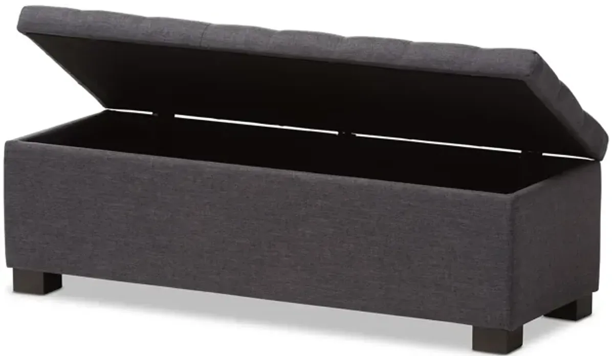 Baxton Studio Roanoke Modern Dark Grey Fabric Upholstered Grid Tufting Storage Ottoman Bench