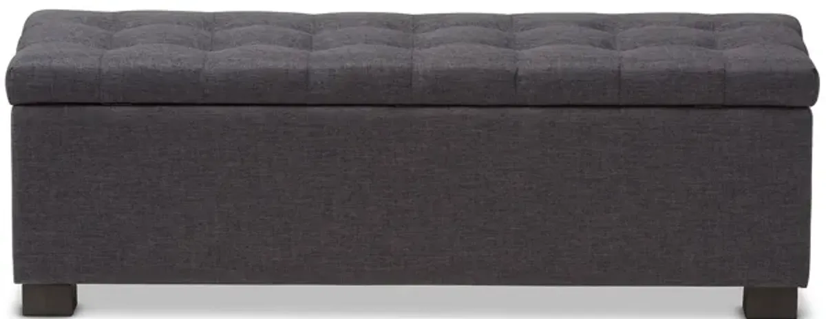 Baxton Studio Roanoke Modern Dark Grey Fabric Upholstered Grid Tufting Storage Ottoman Bench