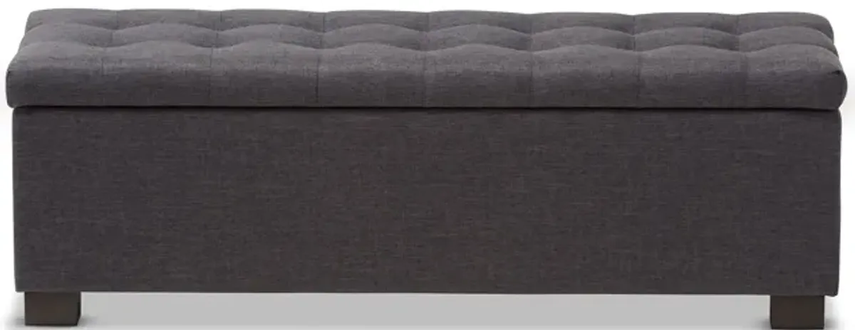 Baxton Studio Roanoke Modern Dark Grey Fabric Upholstered Grid Tufting Storage Ottoman Bench