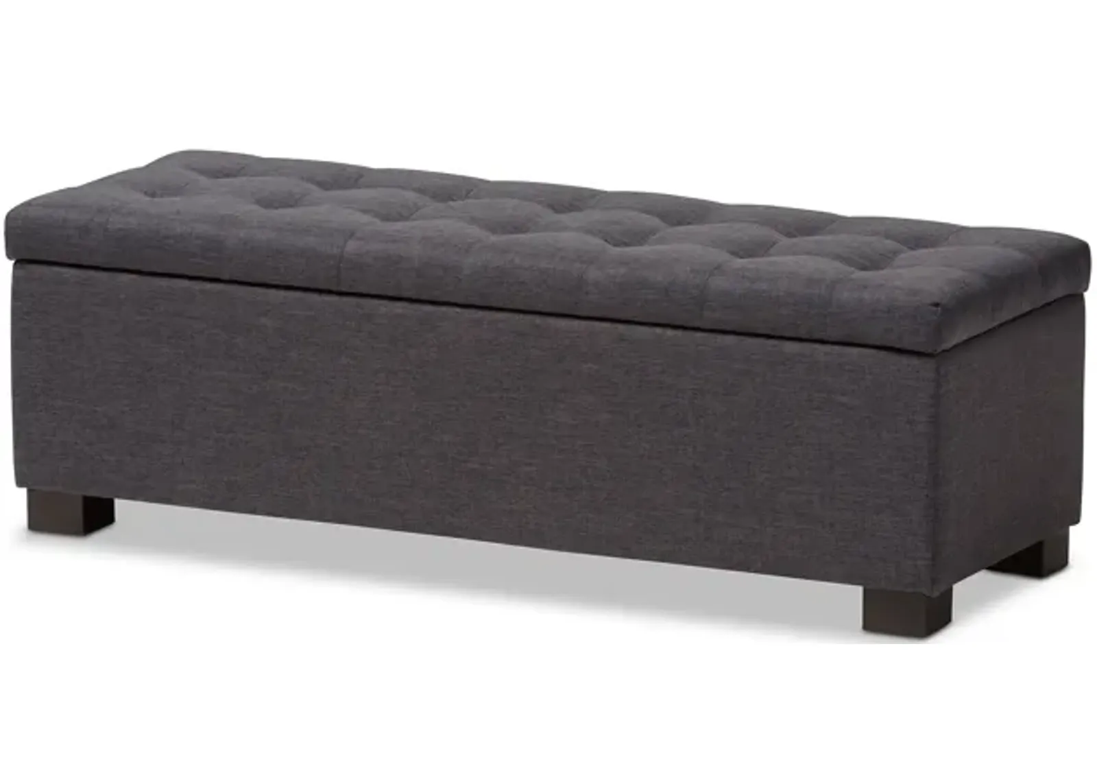 Baxton Studio Roanoke Modern Dark Grey Fabric Upholstered Grid Tufting Storage Ottoman Bench