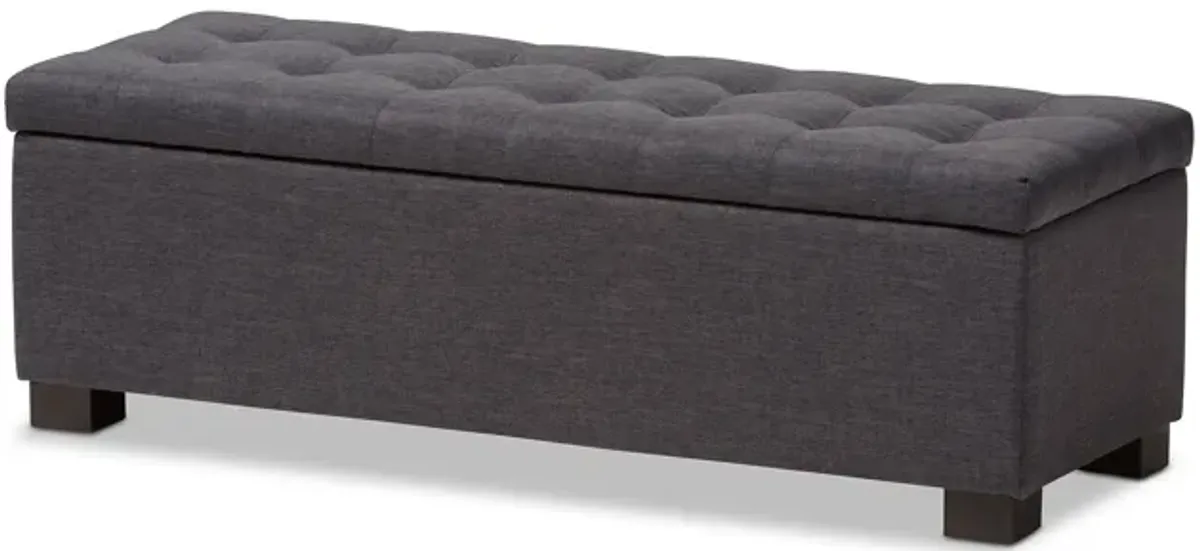 Baxton Studio Roanoke Modern Dark Grey Fabric Upholstered Grid Tufting Storage Ottoman Bench