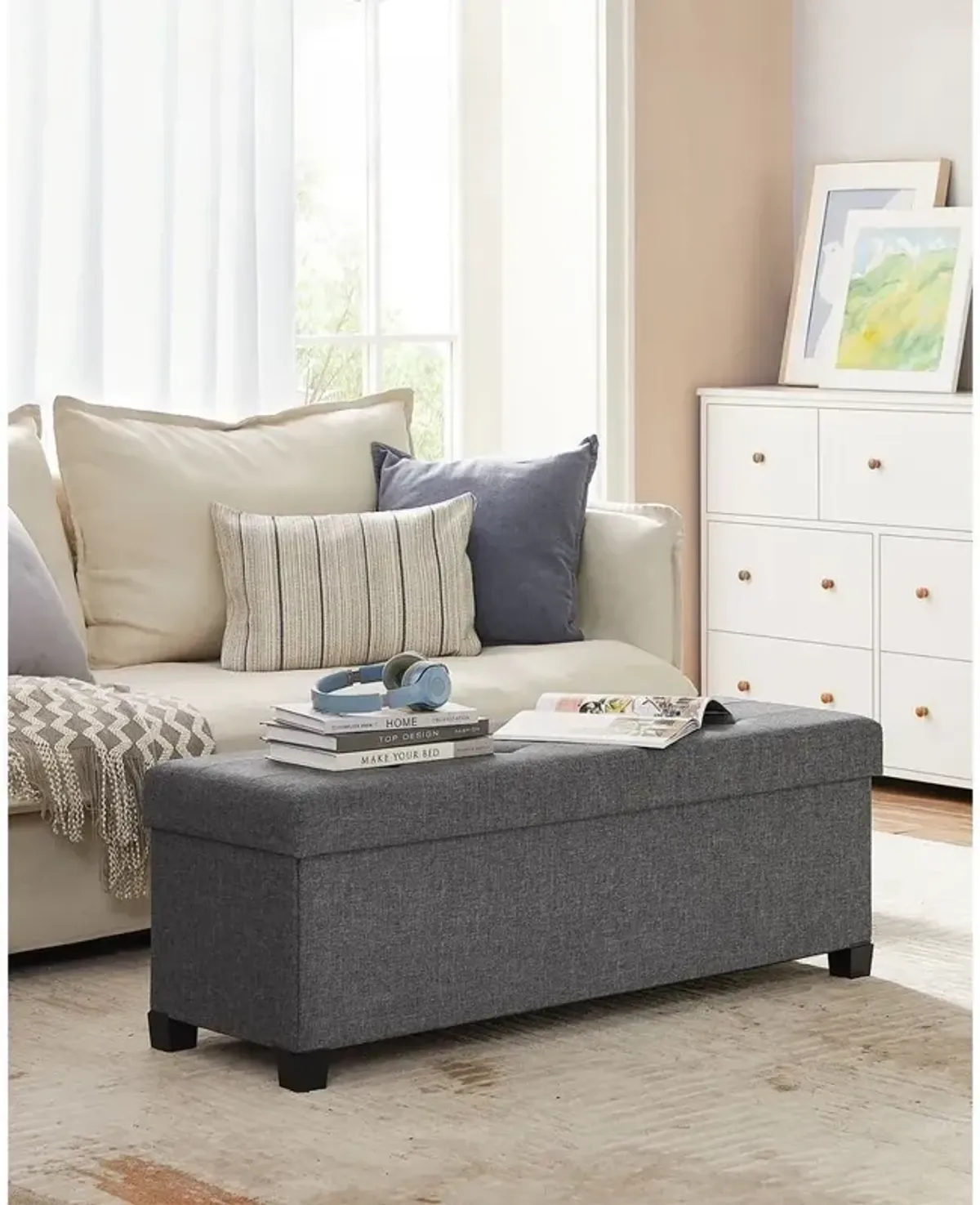 Storage Ottoman Bench for Bedroom, Living Room, or Entryway